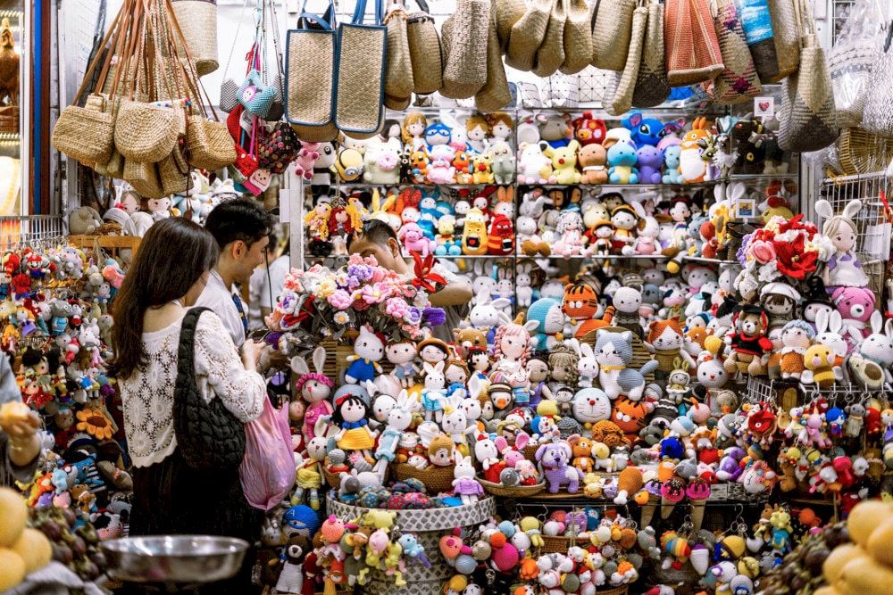 The souvenir section of the market showcases the diversity of local styles